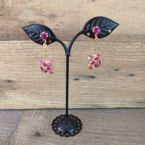 Pink Rhinestone Drop Clip-on Dangle Earrings
